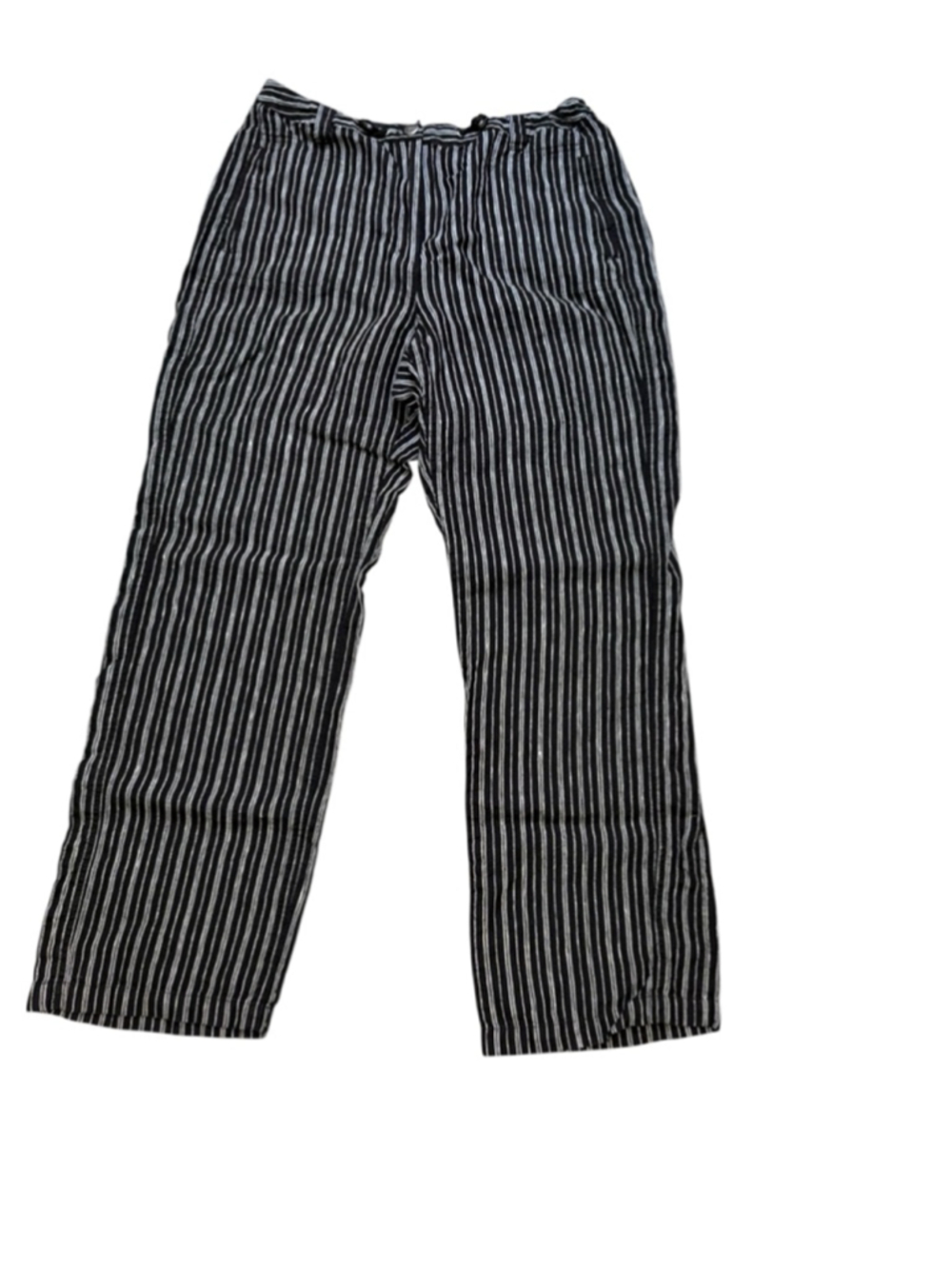 Women's Chico's size l Black White Striped Linen Trousers US chicos sizing 2